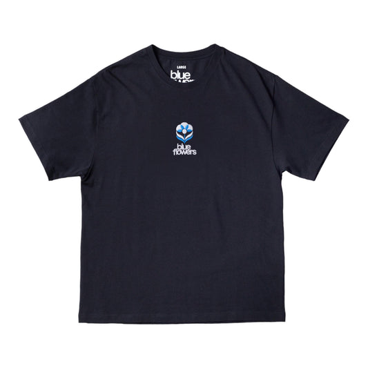 Blue Flowers Flower T-Shirt - Black