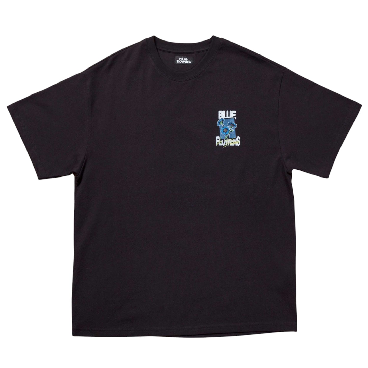 Blue Flowers In Bloom T-Shirt - Black