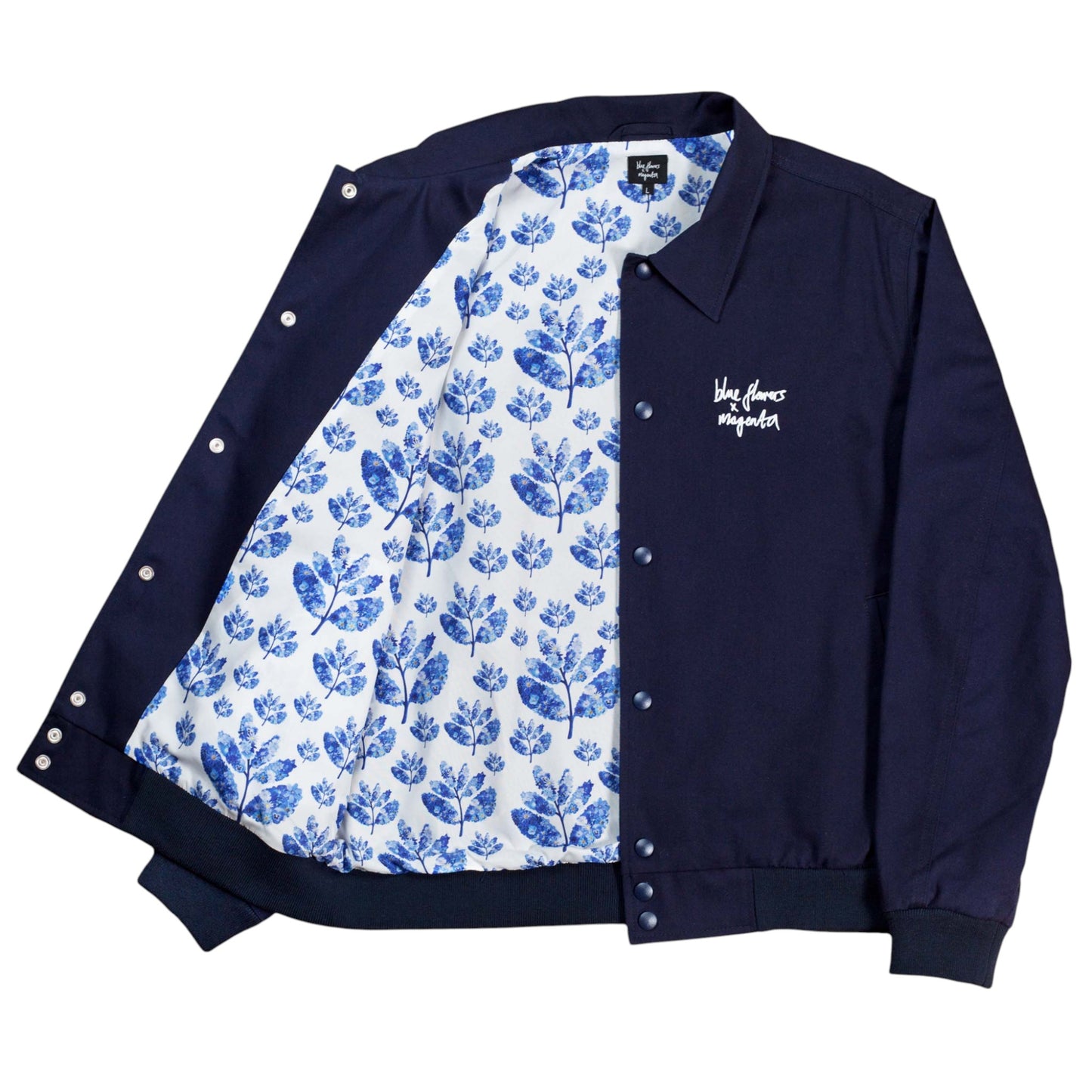 Blue Flowers x Magenta Jacket  - Navy Blue