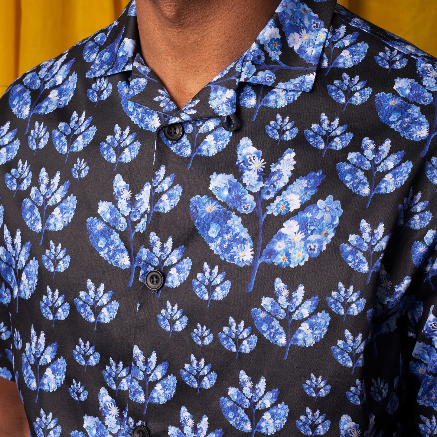 Blue Flowers x Magenta Shirt - Black