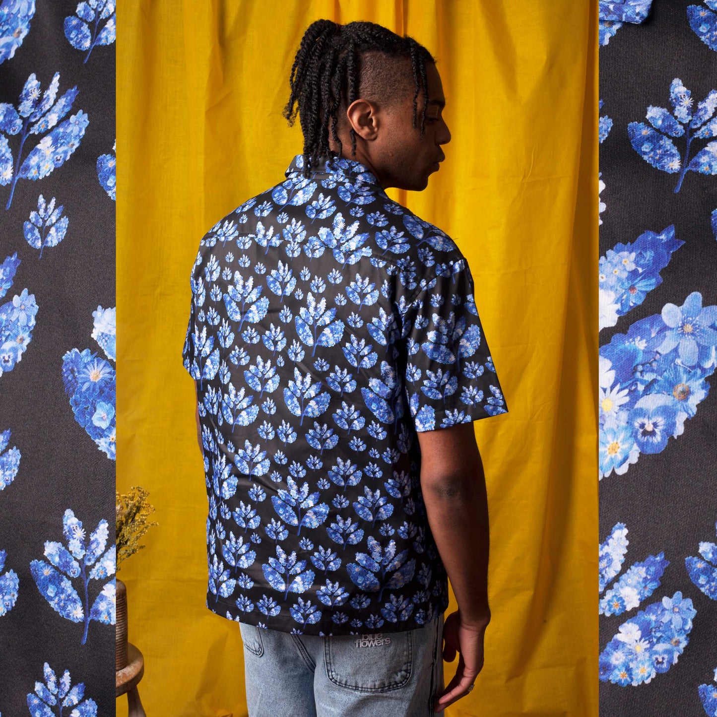 Blue Flowers x Magenta Shirt - Black