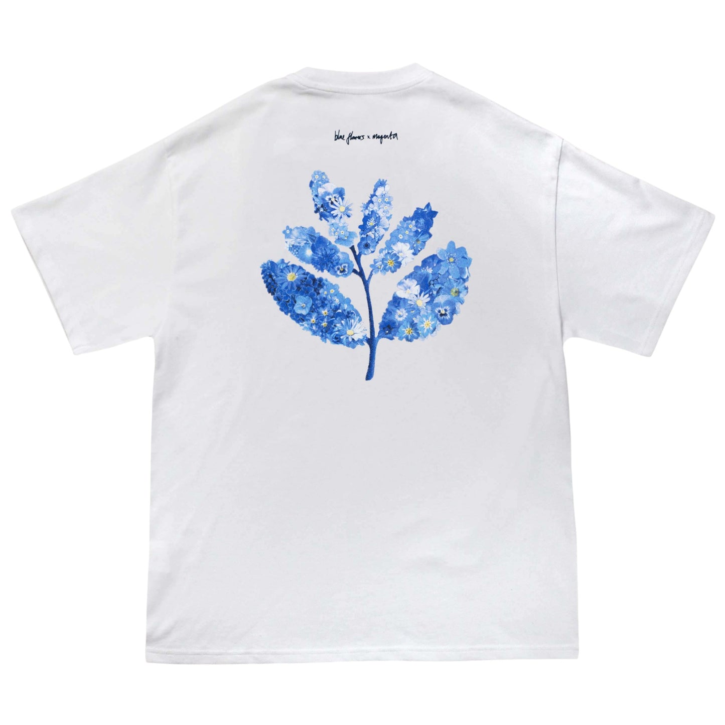 Blue Flowers x Magenta T-Shirt - White