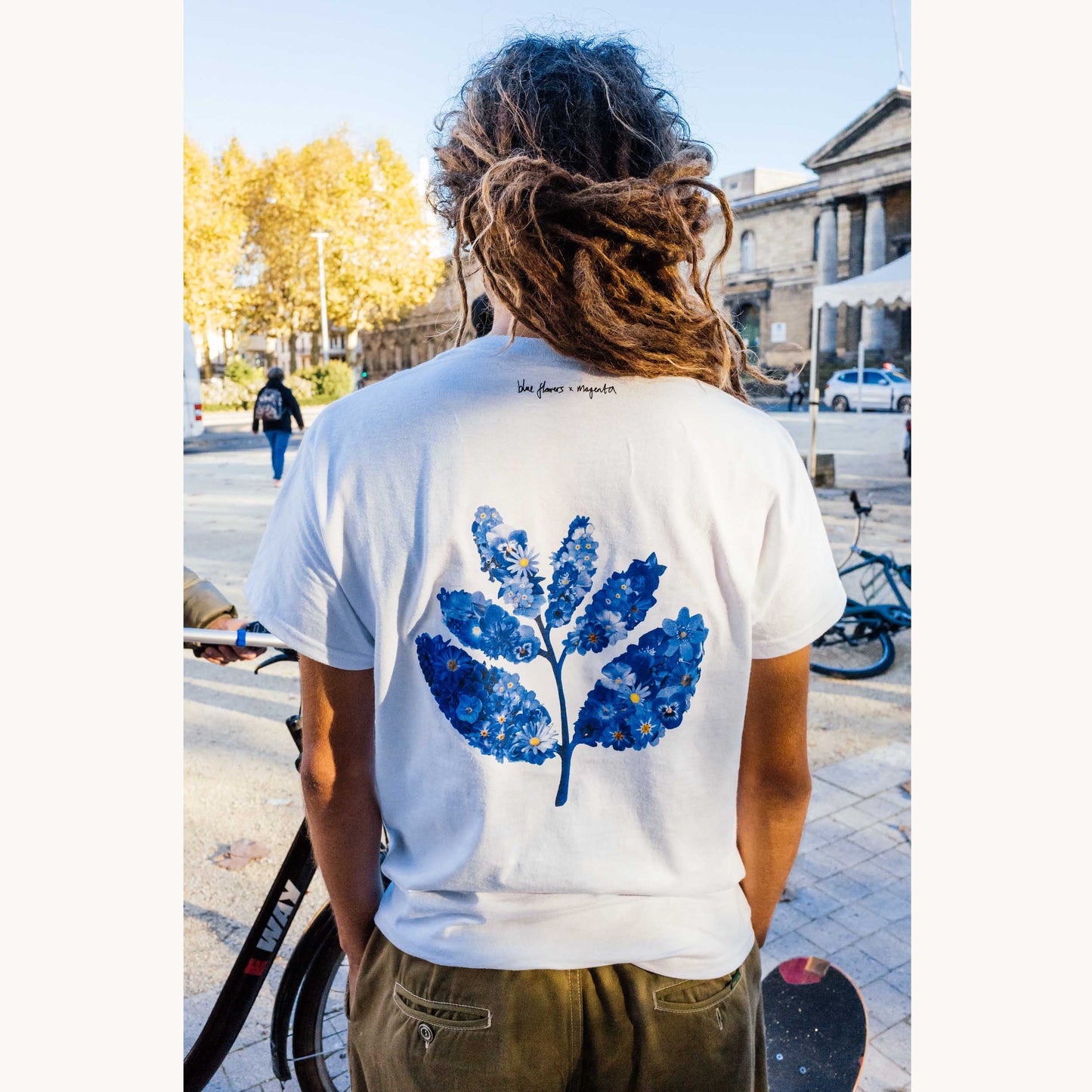 Blue Flowers x Magenta T-Shirt - White