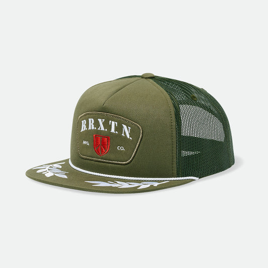 Brixton Peace Shield MP Trucker Hat, Olive Surplus