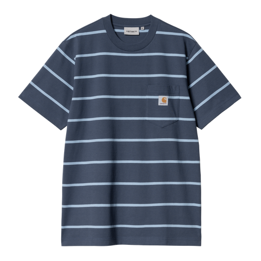 Carhartt WIP S/S Aiken Pocket T-Shirt - Aiken Stripe - Dusky Blue