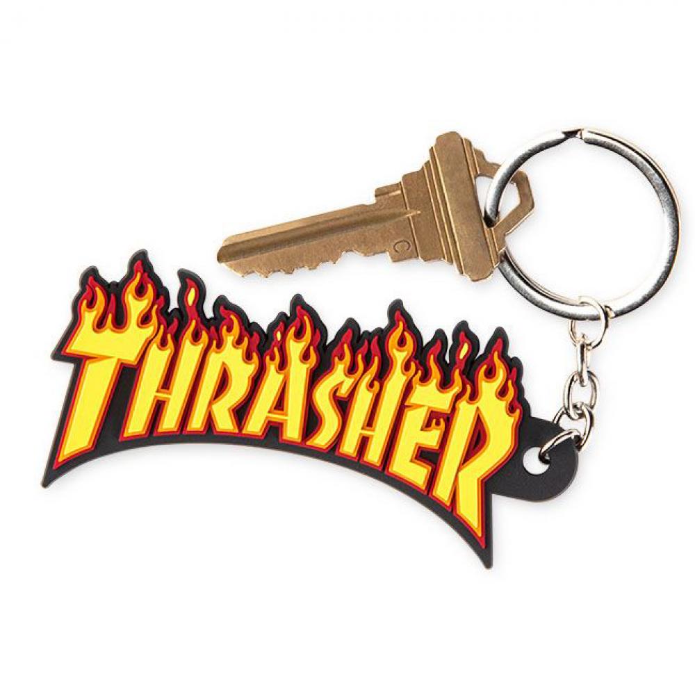 Thrasher Flame Logo Keychain - Black Yellow